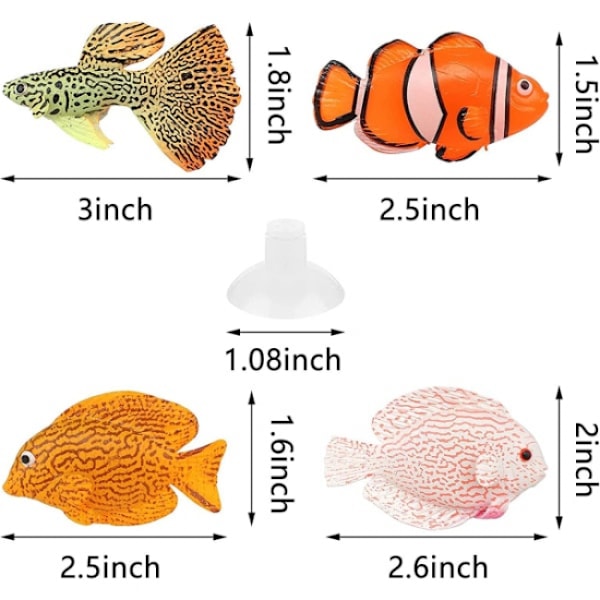 4 stk. kunstige silikonefisk, kunstige guldfisk akvarieornament
