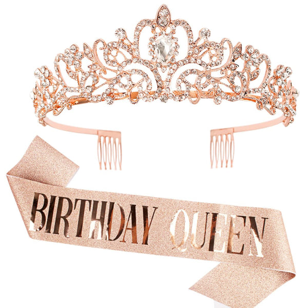 "Birthday Queen" belte og krystallkronesett Bursdagssølvkrone