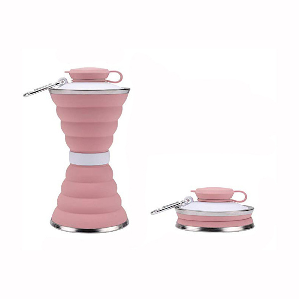500ml Rosa BPA-fri hopfällbar vattenflaska med karbinhake, Spor