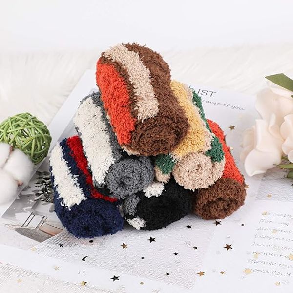 5 par fluffiga strumpor, vinterstrumpor i fleece, varma sängstrumpor, mysiga sl