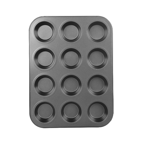 Sæt med 2 runde non-stick muffinpander i kulstål, grå