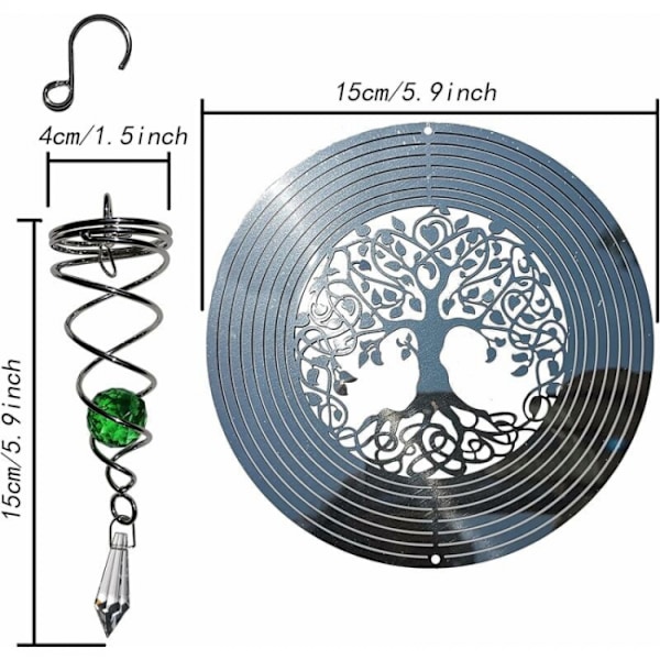 (Livets Træ) 3D Metal Vindspil Hængende, Spiral Vindspil,
