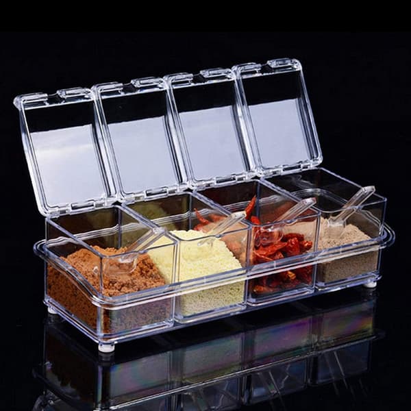 4 skedar konserverad lock och sked kryddbox set transparent salt
