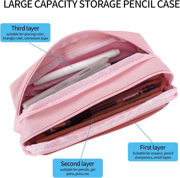 (Rose)Trousse à Trois Compartiments pour Filles, Grande Trousse à
