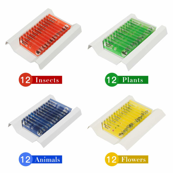 48 Pieces Kids Ready Microscope Slides Animal Insect Plant Flower