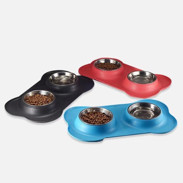 Dubbelskål i silikon för hundar, OS Anti-Slaving Bowl för Black Company Dog