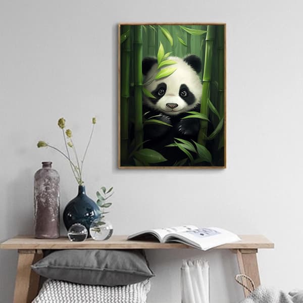 30*40CM 5D Diamantmålningssats, Grön Bambu Panda Full Rhinesto
