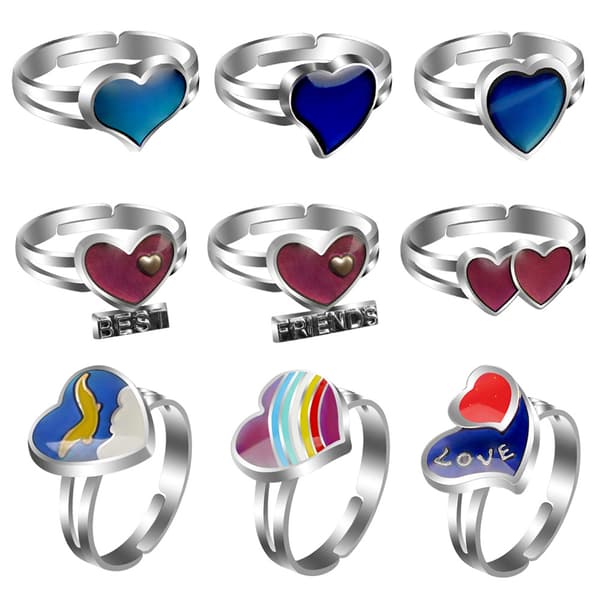 Handgjorda ringar Set om 9 stycken Term krom Ring Ädelsten, Öppning Justerbar Anxual Ring för Julgåva Ring