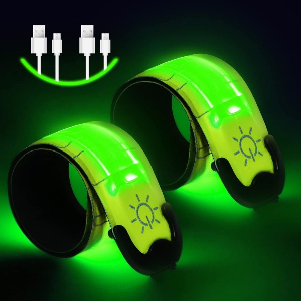 2-pack självlysande armband (grön) LED Slap Safety Armband för barn