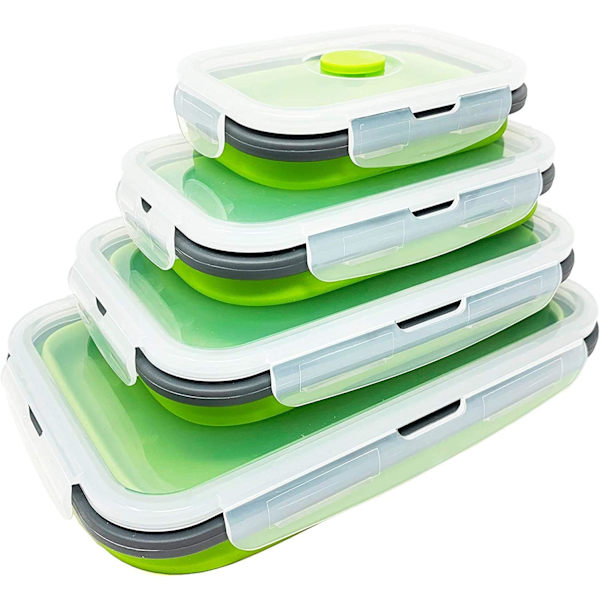 4 stk. sammenklappelige silikone madopbevaringsbeholdere med BPA-fri madopbevaringsboks med lufttætte plastiklåg til køkken (grøn)