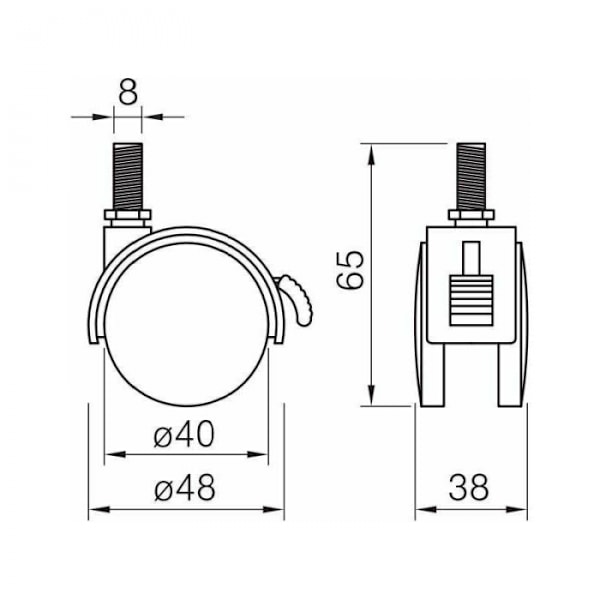 4x möbelhjul 40mm svängbar med svart nylonbromsfäste av