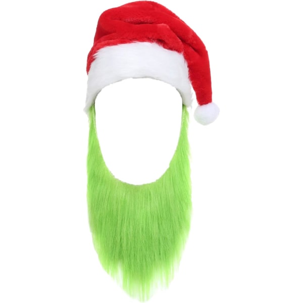 Grön tomteluva med skägg för män, vuxen jul cosplay