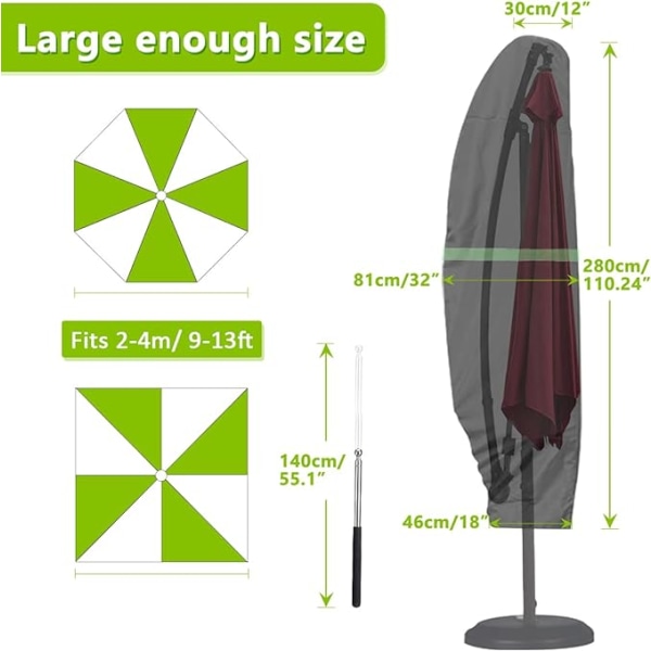 Protective Cover for Parasol with Rod and Cantilever Parasol 2 to