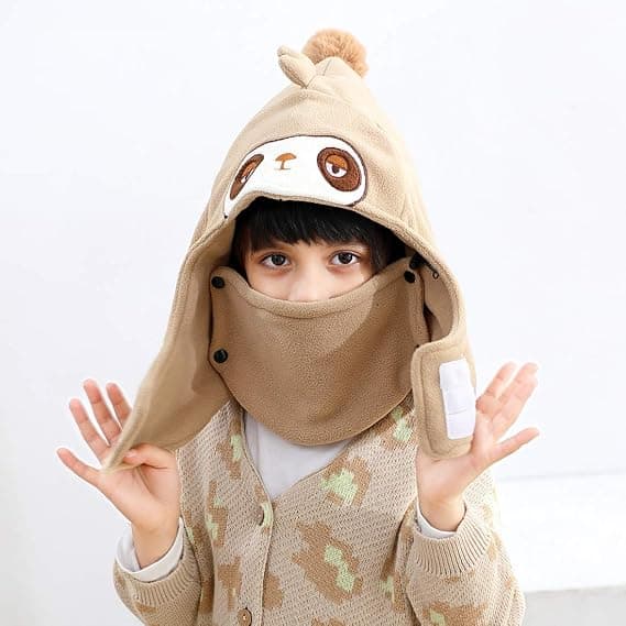 1 stk. Khaki 4-12 år Børne Balaclava Fleece Tyk Varm til Vinter