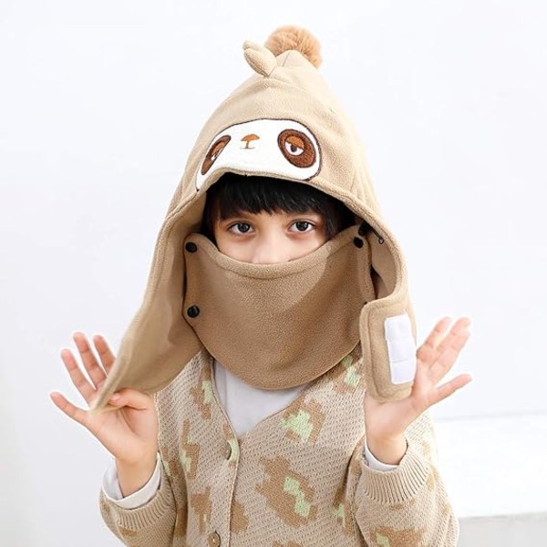 1 stk Khaki 4-12 års balaclava fleece for barn tykk varm i Wi