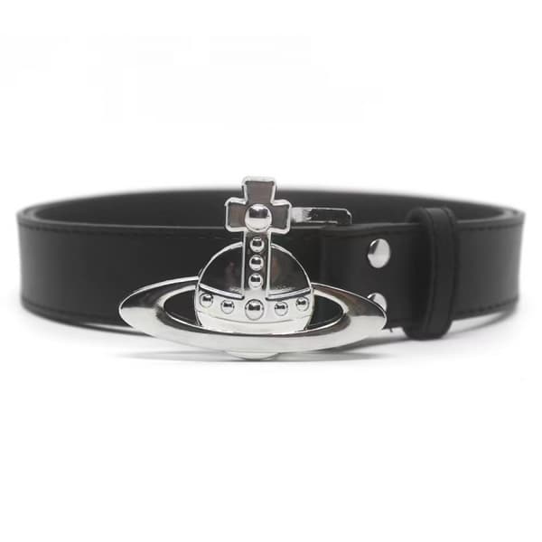 Alloy Läder Saturns Spänne Bälte Elegant Stil Justerbart Bälte F