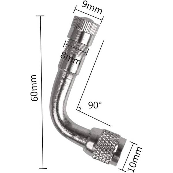 6 stk dekkadapter dekkventilforlenger 45/90/135 graders bilmotor