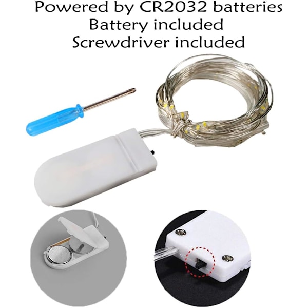 12-pack Fe-lampor med 20 LED-lampor, vattentäta Fe-lampor, batteridrivna mikrotrådsstjärnlampor, varmvitt