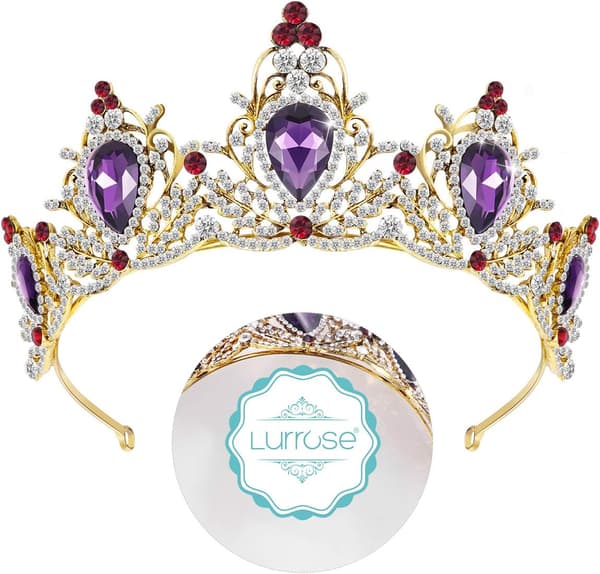 Lyxig lila kristallkrona, barockkrona, strass brudkrona