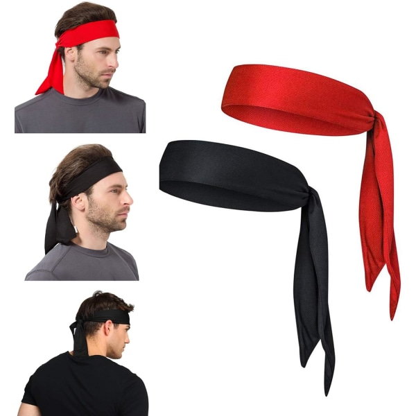 Pannband Herr Dam Sport Pannband Svettband Fukttransporterande hårband för tennis, löpning, cykling, yoga, basketpaket med 2 (svart + röd)