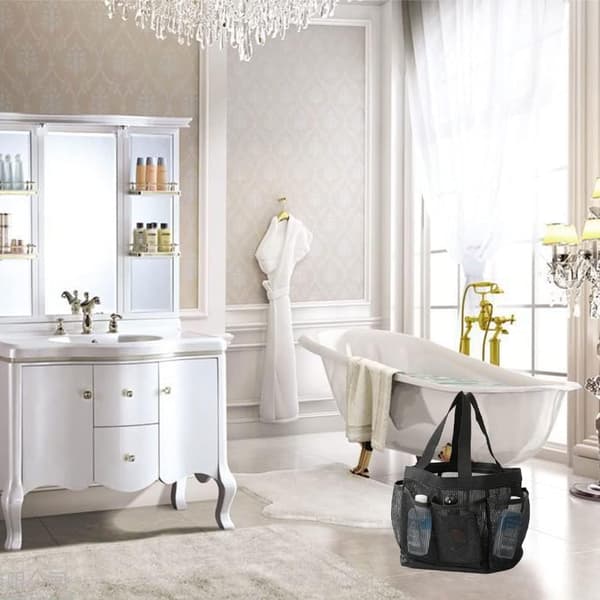 Mesh vaskpose, Bærbar Hengende Tote Bad Organizer Mesh Strand Ba