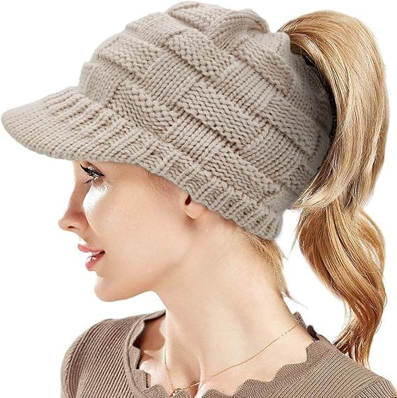 Dame lue Beige vinter strikket lue varm lue ampl