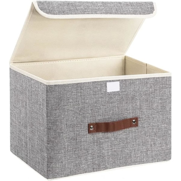 Sammenleggbar oppbevaringsboks i lerret med sterkt håndtak for hjem, kontor, soverom, stue (lys grå)