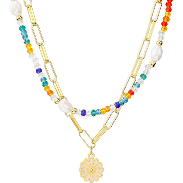 Flätat halsband med illusion av blandade pärlor i flera färger (2-pack)