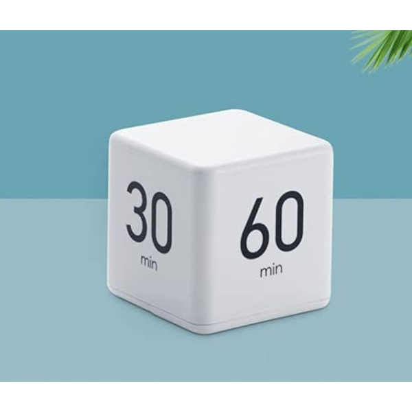 Vit kubtimer (15-20-30-60), digital studietimer med LED-ljus