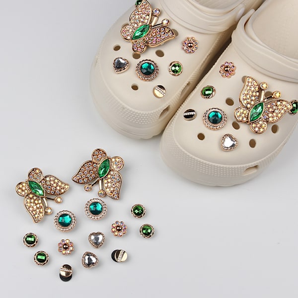 14 Crocs Sko Blomster Sommerfugl Krystal Diamant Have Sko Remov