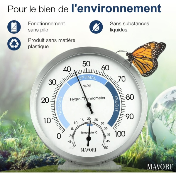 Indendørs analog hygrometer termometer - Hygrometer i rustfrit stål