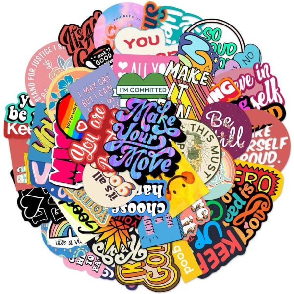 Inspirerende klistermærker med 50 ark vinyl-klistermærker til merchandise, bærbare computere, computere, skateboards og rejsekufferter