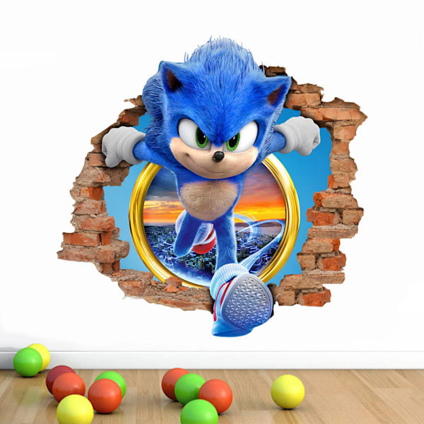 Sonic seinäsisustustarra, lasten sarjakuva makuuhuoneen taustaseinä
