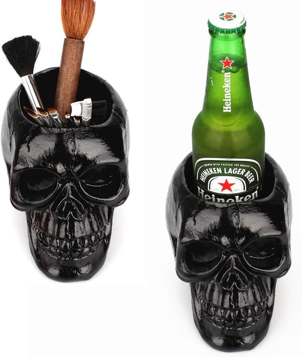 Sort kraniepenne- og blyantholder, skeletnøgleholder, makeupbørste