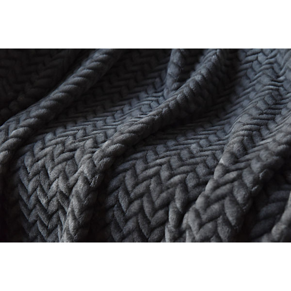 Stor flanellfleece-teppe med jacquardvevd bladmønster (150x200 cm grå) - myk, varm, lett og dekorativ