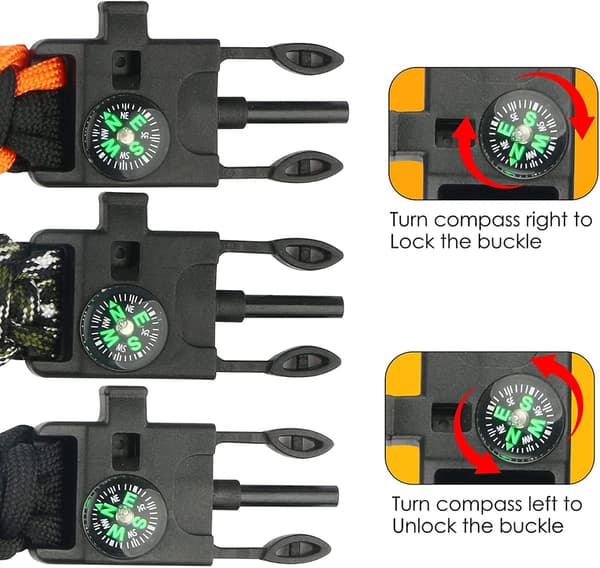 3-pak Flint Survival Paracord Armbånd, Fire Starter, Scraper, C