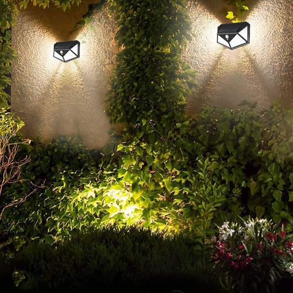 Udendørs solcellelamper, 100 LED solcellebevægelsessensor sikkerhedslys,