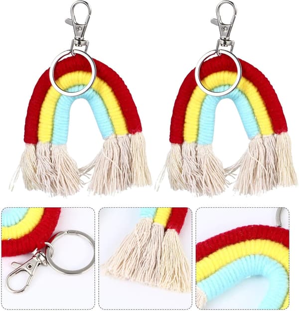 Regnbue Pompom Nøgle Vedhæng Vævning Nøglering Regnbue Pompom Pompom