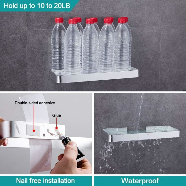 Rektangulær hærdet glas brusebad opbevaringsboks, sømfri, ingen rod