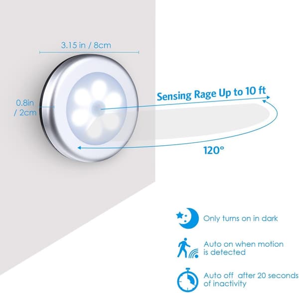 Bevægelsessensorlys, LED-sensor skabslus, trappelys, garderobe
