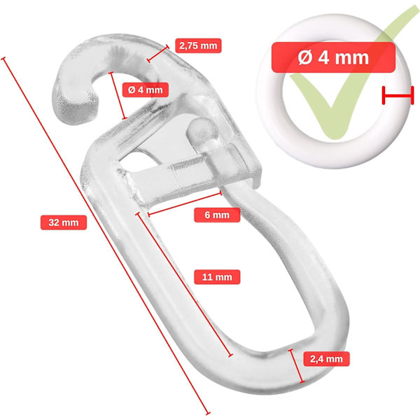 120 x Gardinkroker med 4 mm hull, egnet for gardinringer