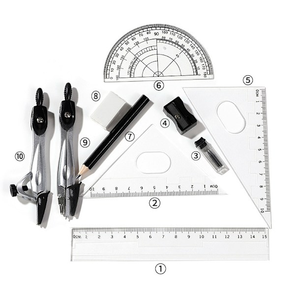 Drafting Compass Set 10st School Maths Gradskiva Set Linjaler för