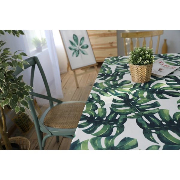 Drizzle Bordsduk Monstera Palm Växter Grönt Blad Rektangulär Bordsduk Tvättbar Lätt Skötsel Hållbar Vattentät Pastorala Trädgårdar
