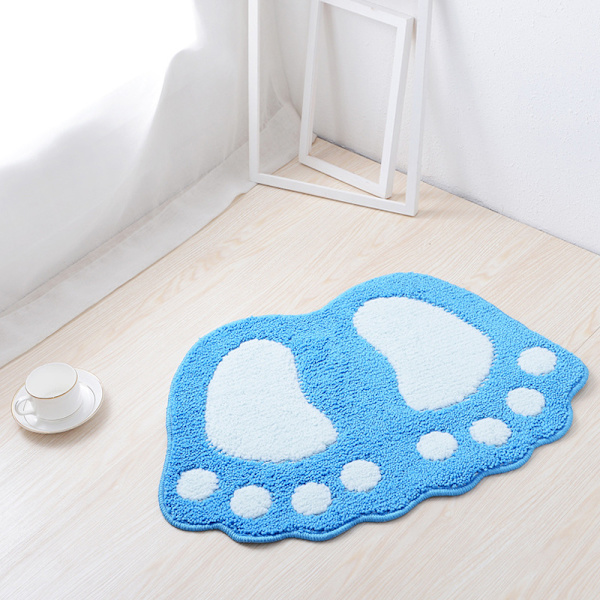 Antiskli baderomsmatte, store føtter baderomsdusjmatte lodden teppe absorberende gulvmatte dørmatte (40 * 60CM, blå)