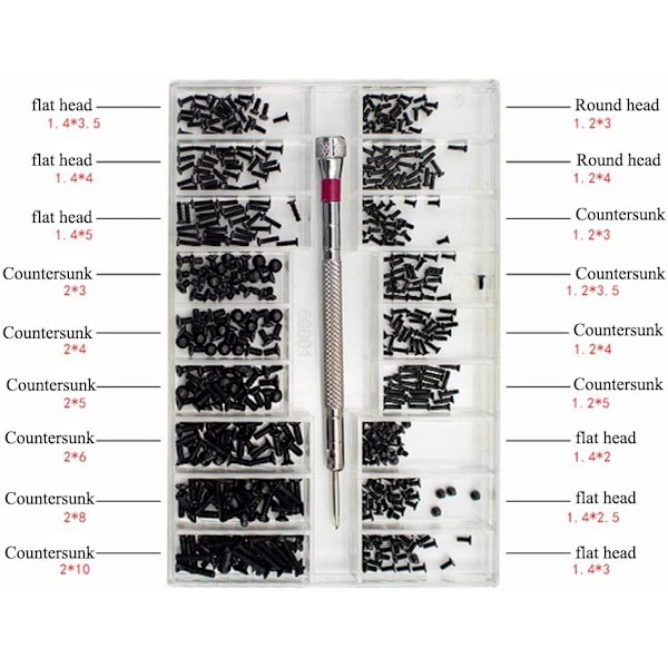 Brilleskruer 2 bokser Brillereparasjonssett Micro Mini Screws Kit 1