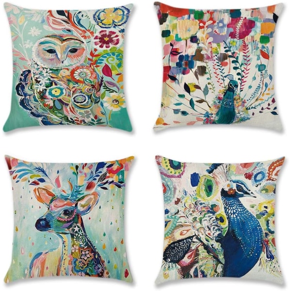 4st Polyester och Linne Dekorativt case Soffa Bil Heminredning Cover 45 x 45 cm (färgmålade djur)
