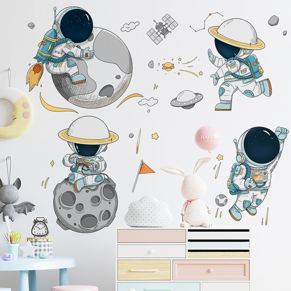 Set Spaceman Mönster Väggdekaler Fadeless Pvc Hög Hållbarhet B