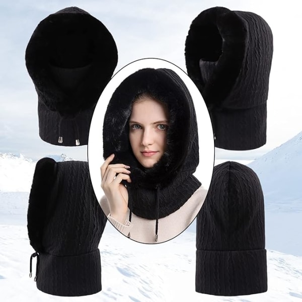 Cagoule d'hiver pour femmes, bonnet chaud et épais en peluche, co