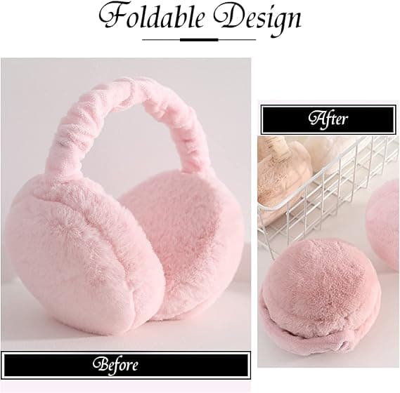1 stk rosa øreklokker for kvinner Vintertilbehør Plysj Fluffy Sammenleggbar