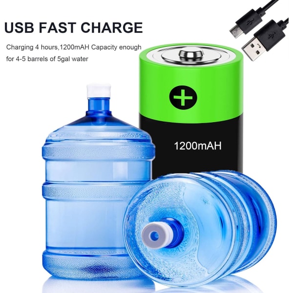 Vattenflaskpump 5 Gallon Vattenflaskedispenser med USB-laddning Automatisk pump för utomhus eller kök (Svart)